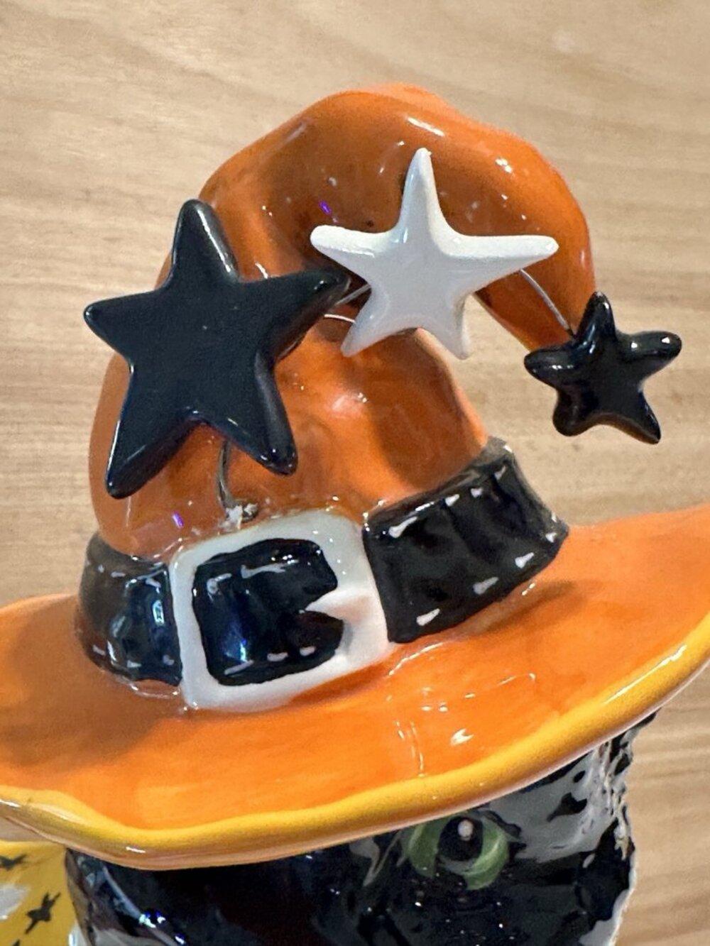 Blue Sky Clayworks Black CAT Kitten Orange Witch Hat Ceramic Halloween Figurine - Picture 6 of 9